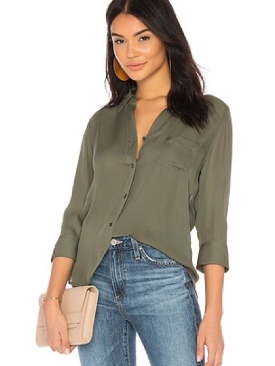 L'AGENCE Tops - L’AGENCE Ryan Blouse Green Beetle Button 3/4 Sleeve Top Small